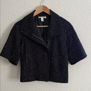 Kenneth Cole New York Tweed Black & white Zip-Up Short Sleeve Top Size 2